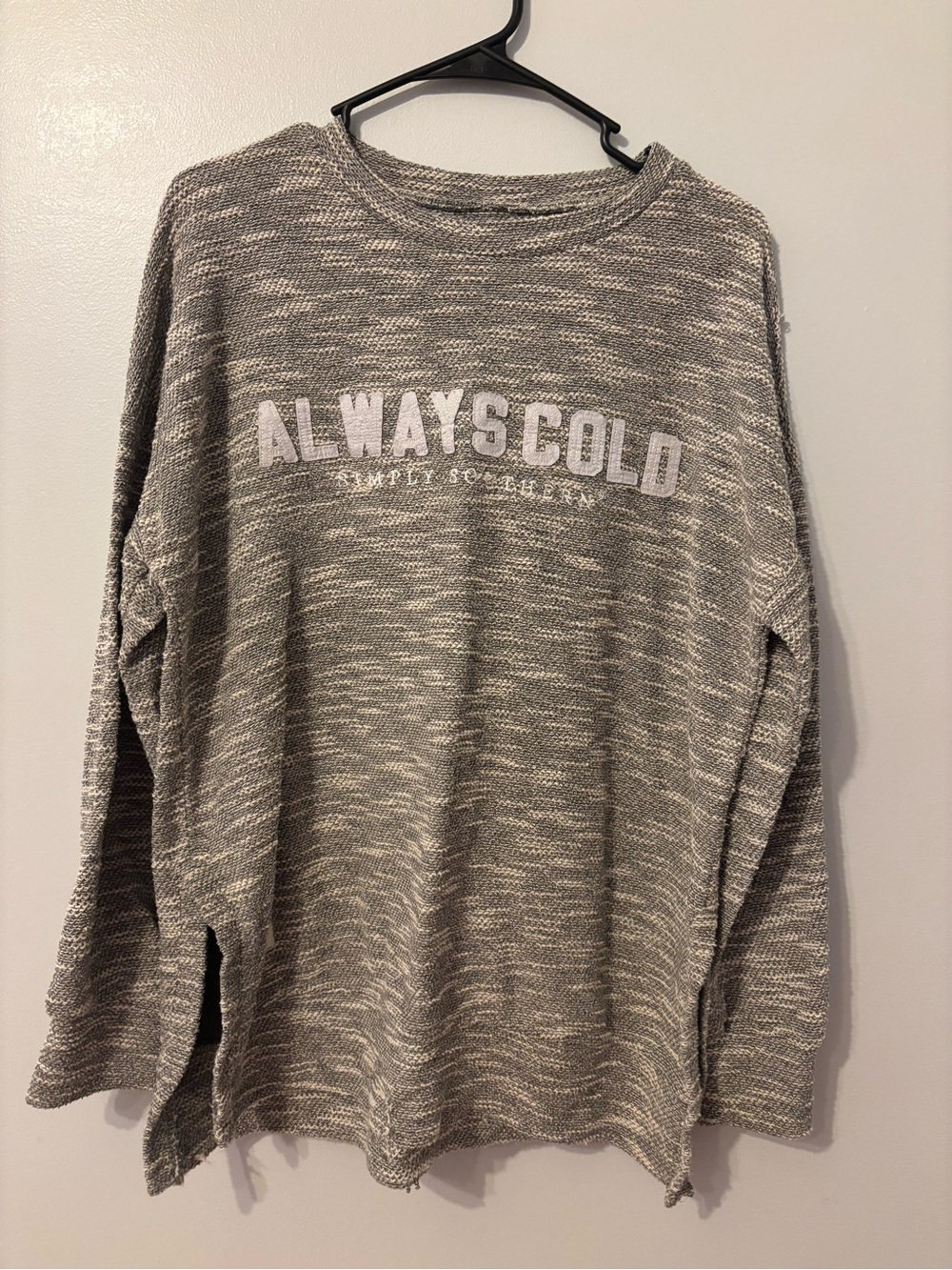 Simply Southern Gray Crewneck Sweater with "ALWAYS COLD" Print